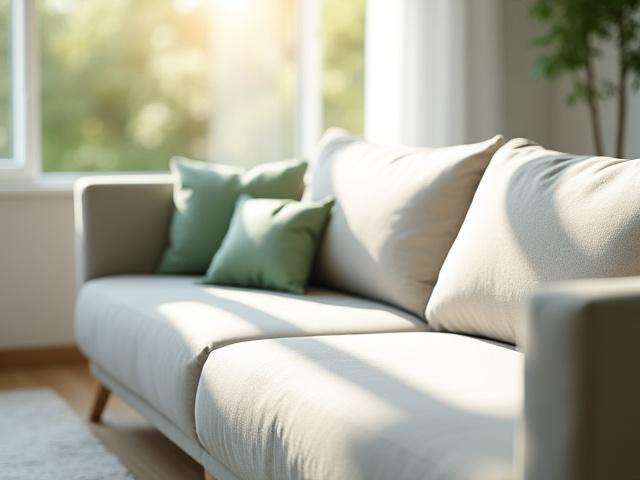 Freshly cleaned sofa with plush cushions