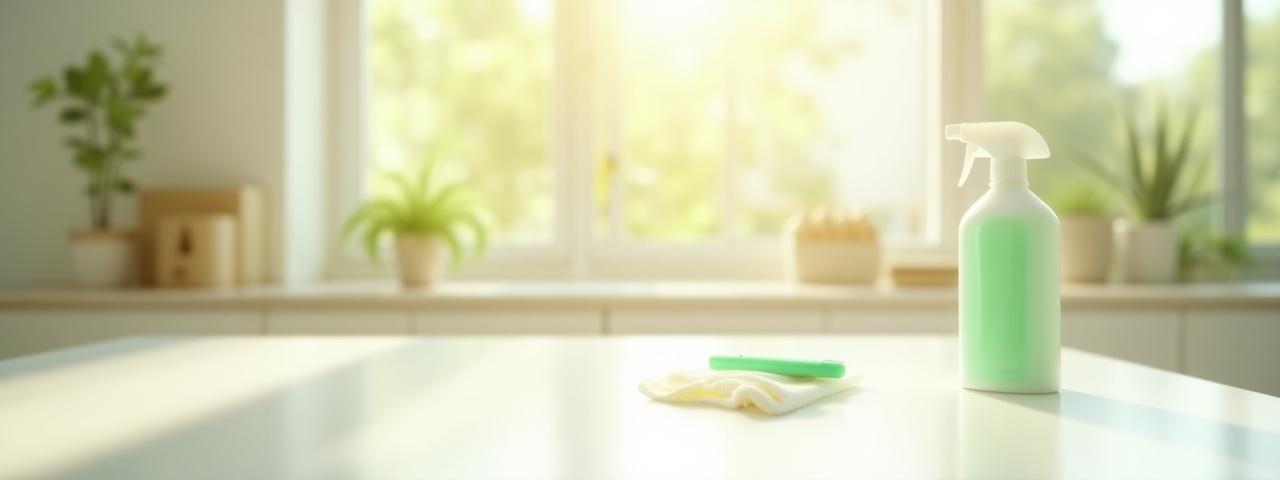 A clean, bright, modern home interior with professional cleaning tools subtly integrated, suggesting convenience and flexibility.