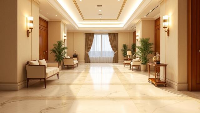 Luxurious and clean hotel lobby with pristine surfaces